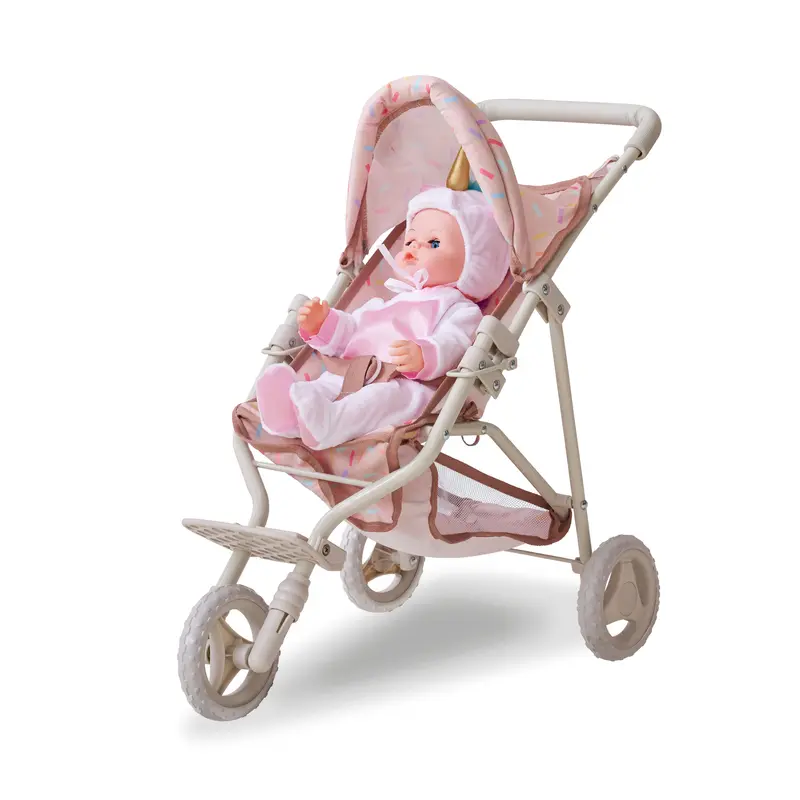 15-18 Inch Baby Doll Stroller, Beige - Confetti Doll Jogging Stoller by Olivia's Little World