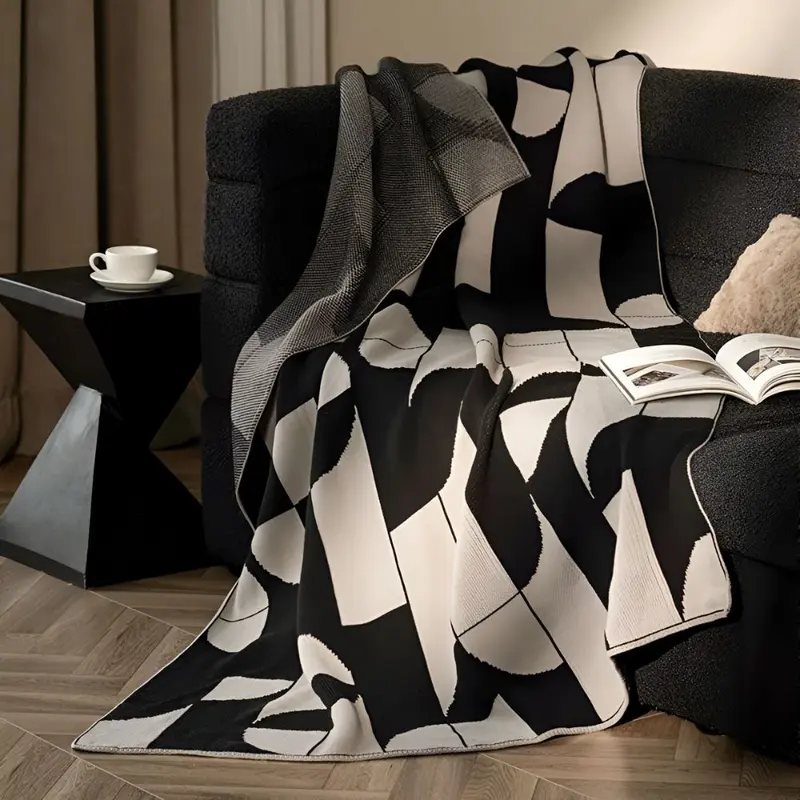 Ardenza Geometrische Deken - Zacht Microvezel, Retro Zwart-Wit