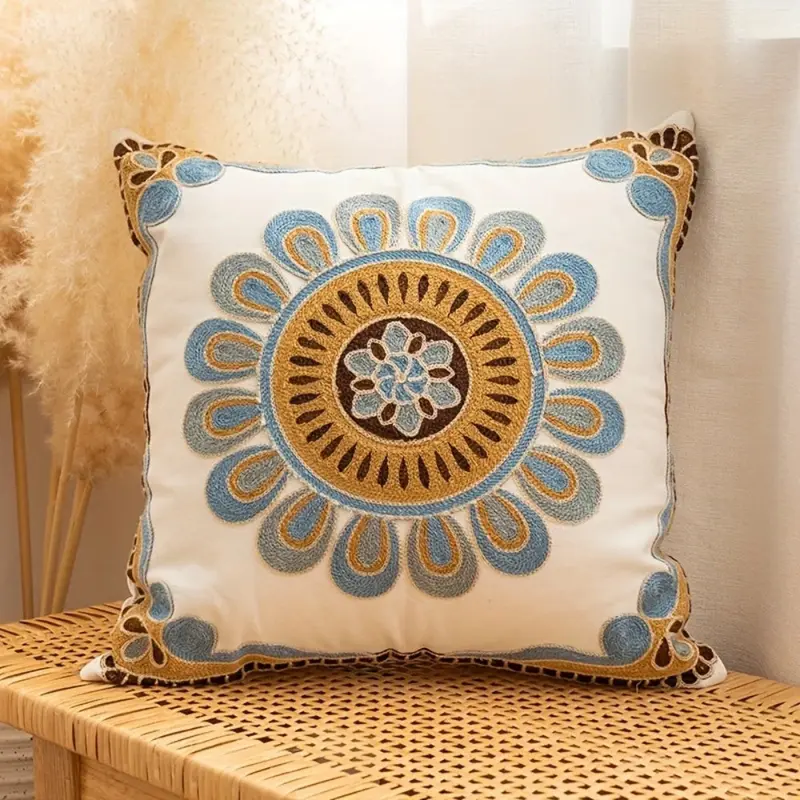 Aurae Kussenhoes - Geborduurd Microvezel Bloemdesign, Vintage look 45x45 cm