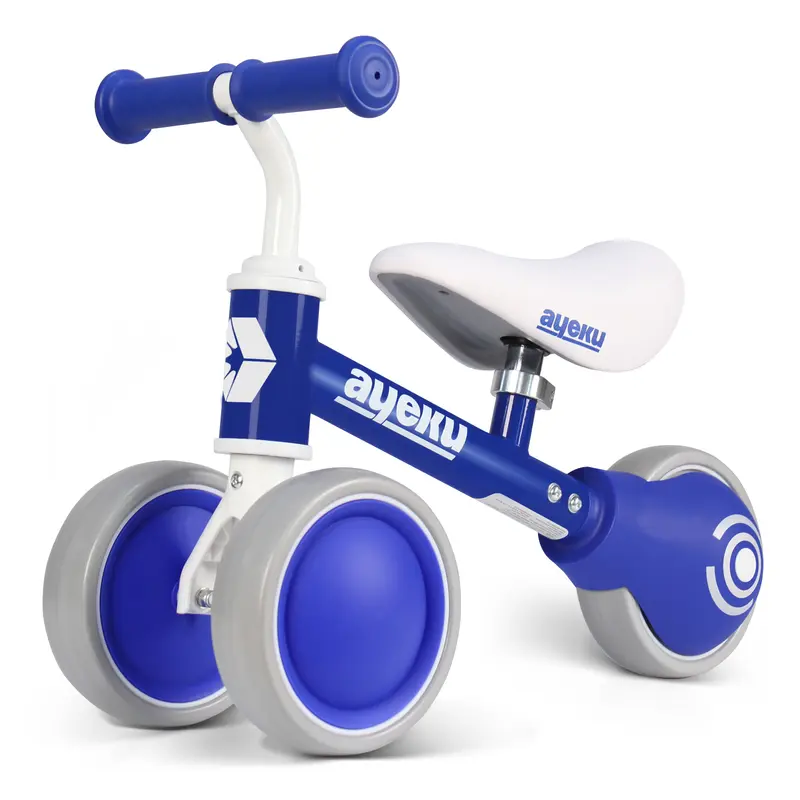 AyeKu Baby Balance Bike 1-3 yrs Toddler Silent Wheels Adjustable Soft Seat Blue