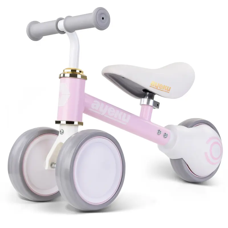 AyeKu Baby Balance Bike 1-3 yrs Toddler Silent Wheels Adjustable Soft Seat Pink