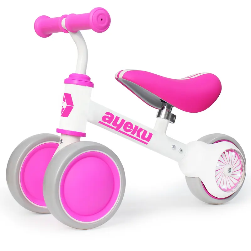 AyeKu Baby Balance Bike Flashing LED Wheel 1-3 yrs Adjustable Soft Seat Pink