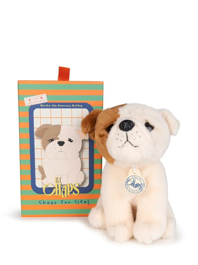 B.T. Chaps Bertha the American Bulldog floppy in giftbox 17 cm - 7'' | White / Brown