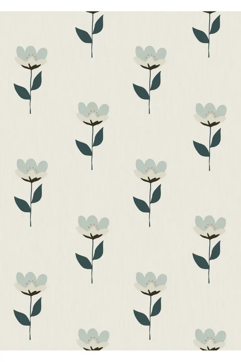 Behang Retro Bloem - Blauw