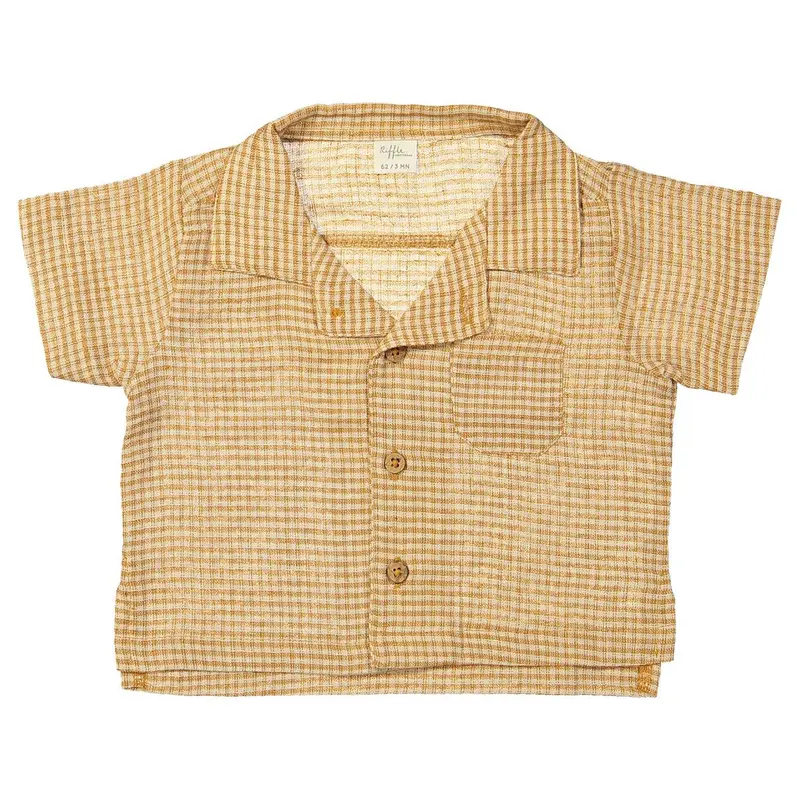 Blouse bruin geblokt - 70% biologisch katoen 30% linnen - Riffle Amsterdam