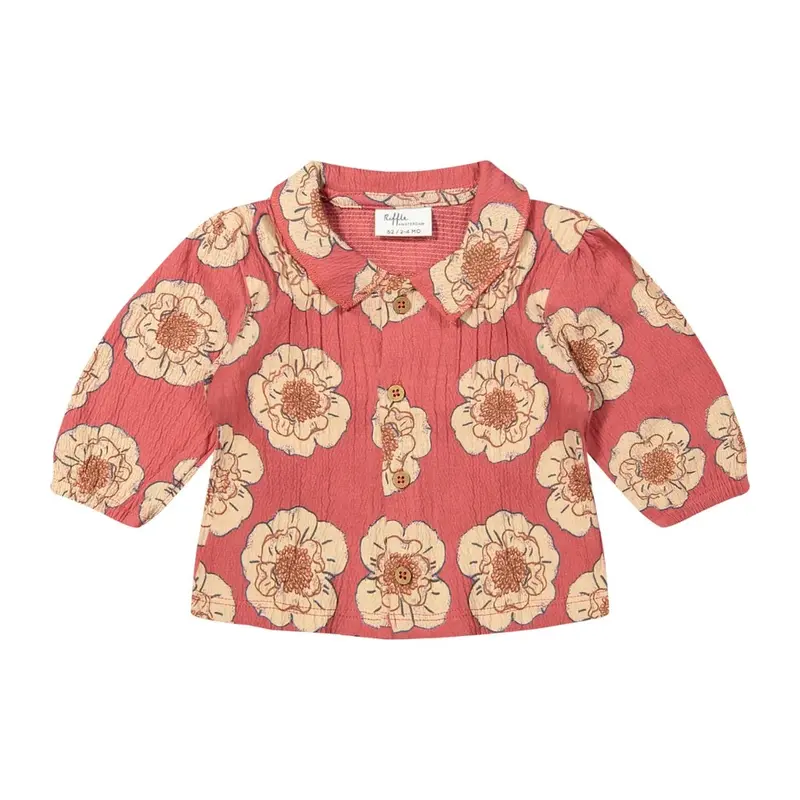 Blouse roze met grote bloemen - biologisch katoen - Riffle Amsterdam
