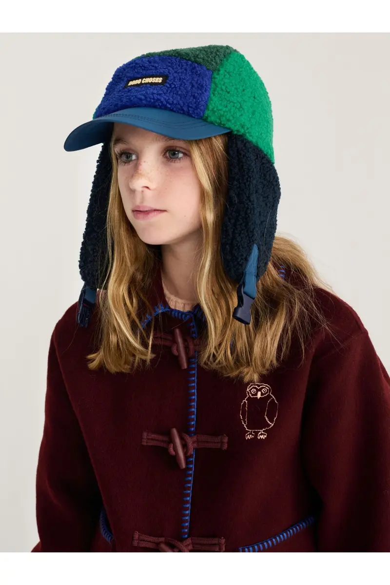 Bobo Choses color block sheepskin chapka - Navy Blue