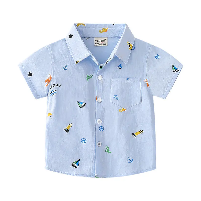 BreezeVoyage™ – Zomers Overhemd met Vakantieprint – Kindershirt van Katoen