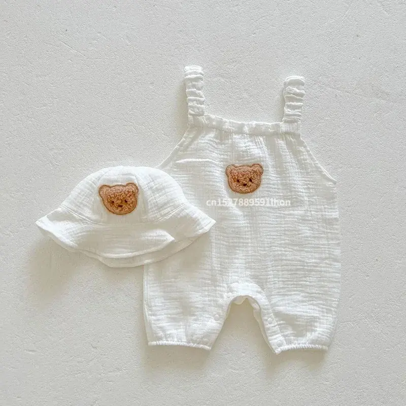 BreezyBear™ – Zomerse Baby Tuinbroek met Hoed – Comfortabele Outfitset
