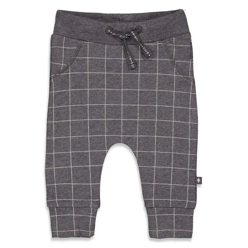 Broek lang, griddly bear - grijs geruit, feetje