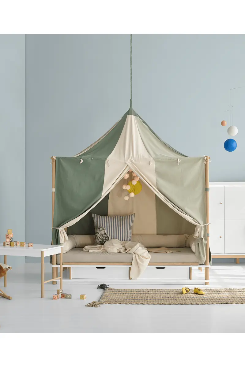 Camp bed canopy circus, green/undyed