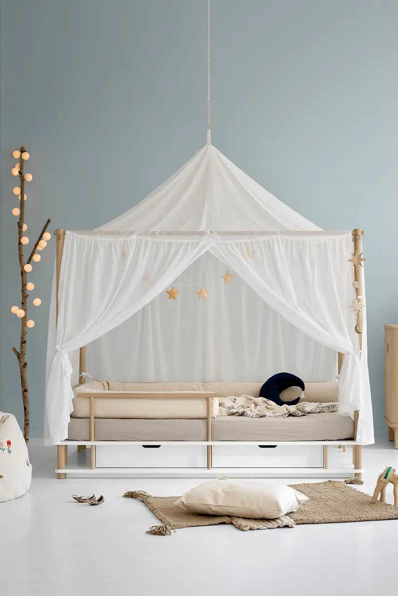 Camp canopy bed, 90x180 cm, white/oak