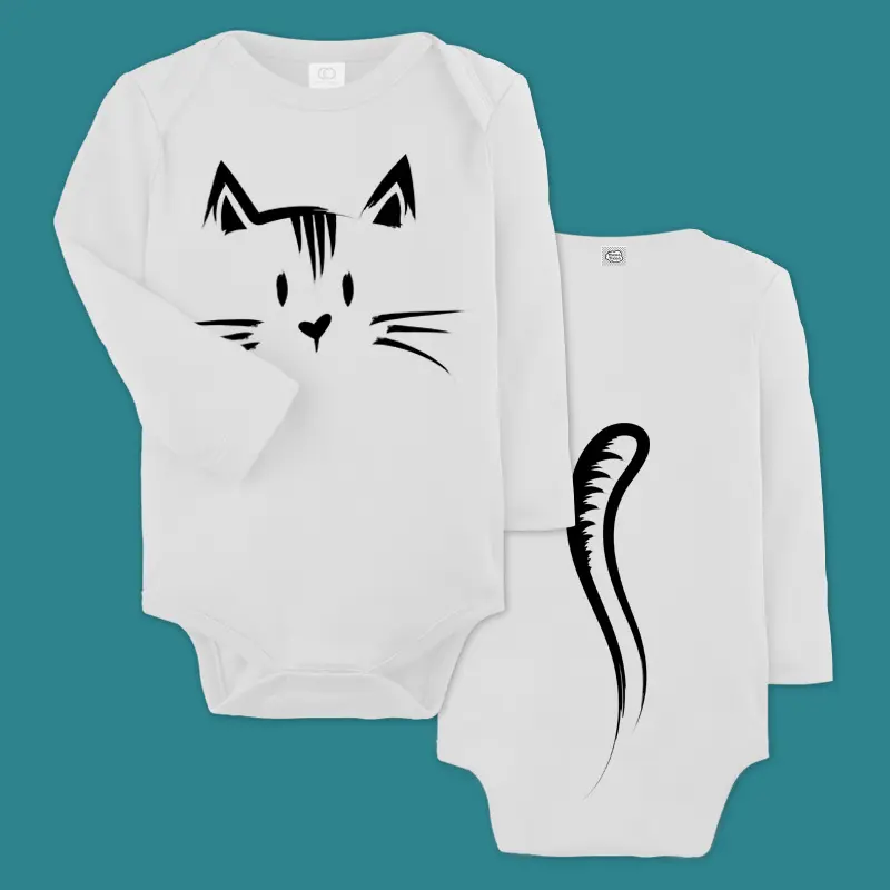 Cat Organic Cotton Baby Bodysuit - Long Sleeves