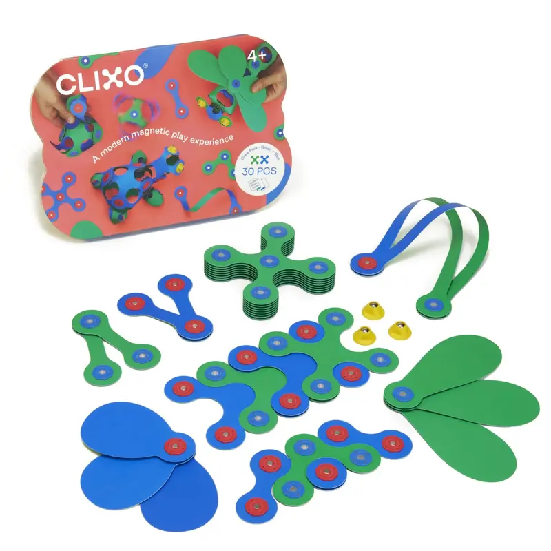 Clixo crew blauwe en groene magnetische bouwset 30 stuks