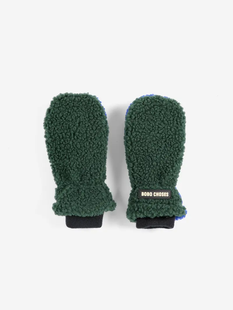 Color Block sheepskin mittens dark green
