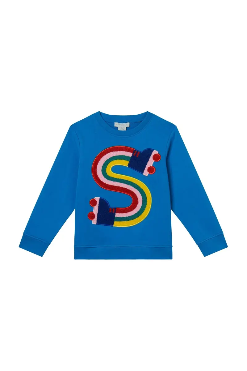 Cotton Fleece Sweatshirt With Terry Embro Rainbow S - azure-blue
