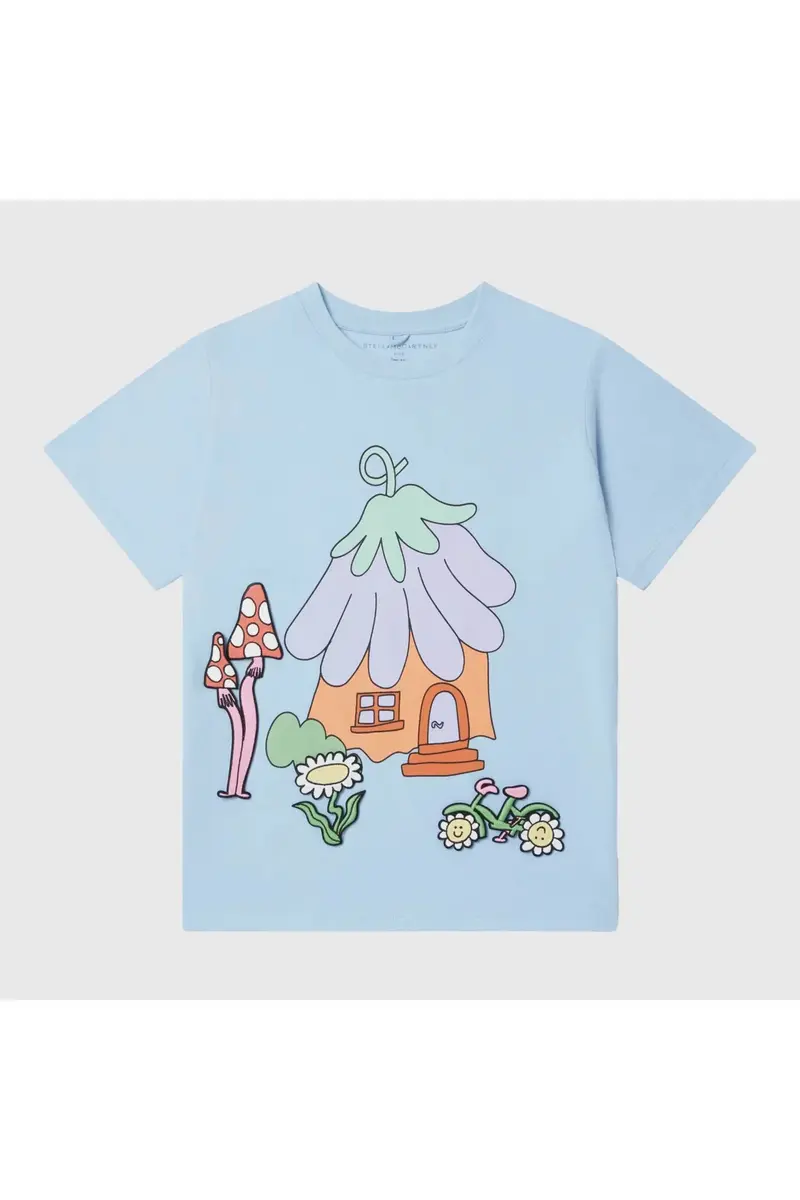 Cotton Jersey T-Shirt With Fairy House Print & Detachable Badges - light blue