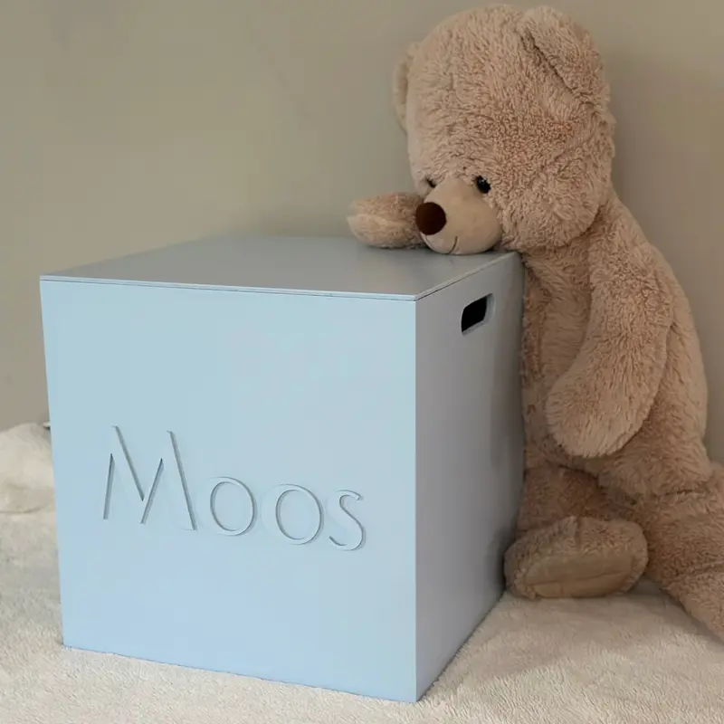 Cube XL Toybox Baby Blue – Gepersonaliseerde Speelgoedkist
