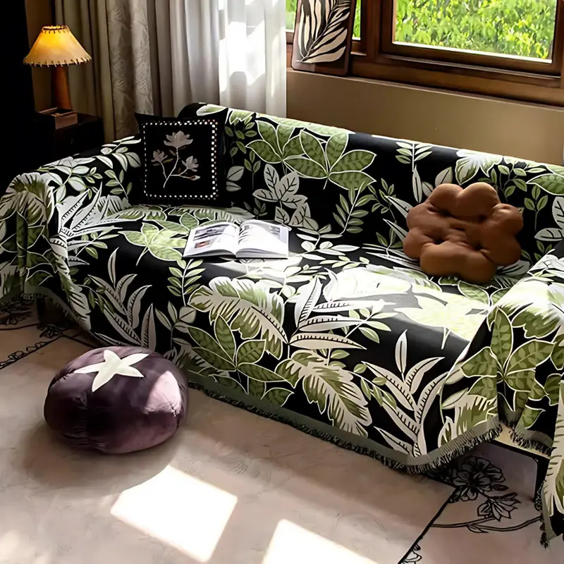 Dark Jungle Bankhoes - Chenille met Kwastjes, Vintage Stijl