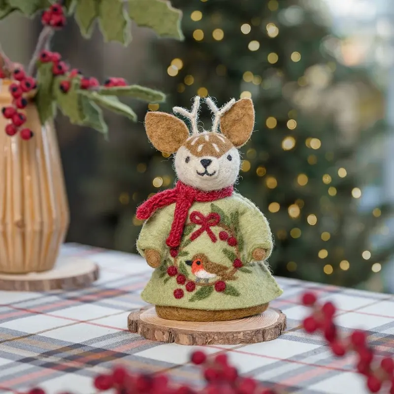 Decoratie Hert van wolvilt - Trui met Roodborstje