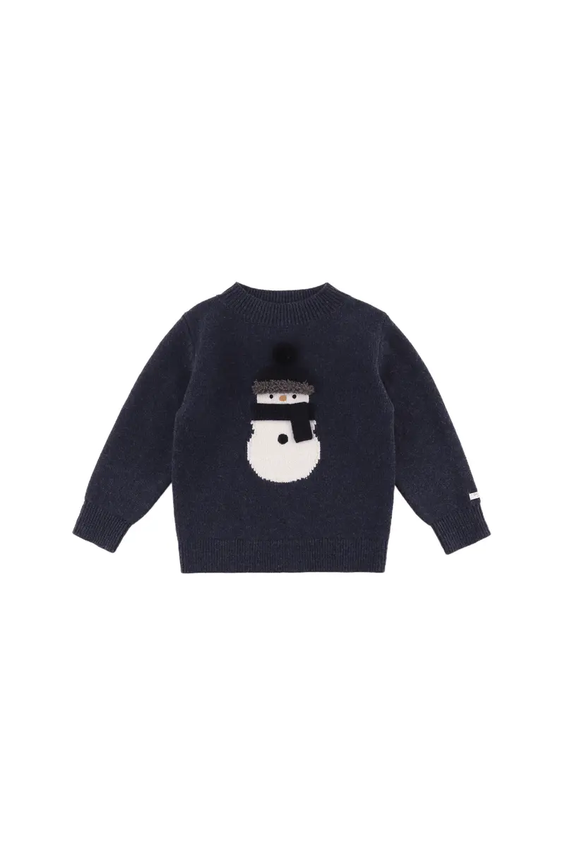 Denn Merino Wool Sweater - Snowman - Blue Marine Melange