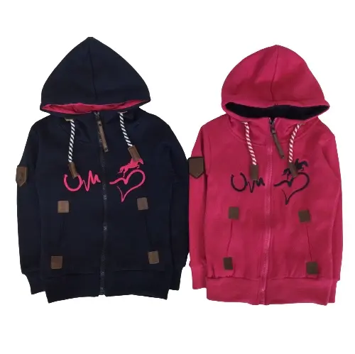 Donkerblauw vest met paard en roze