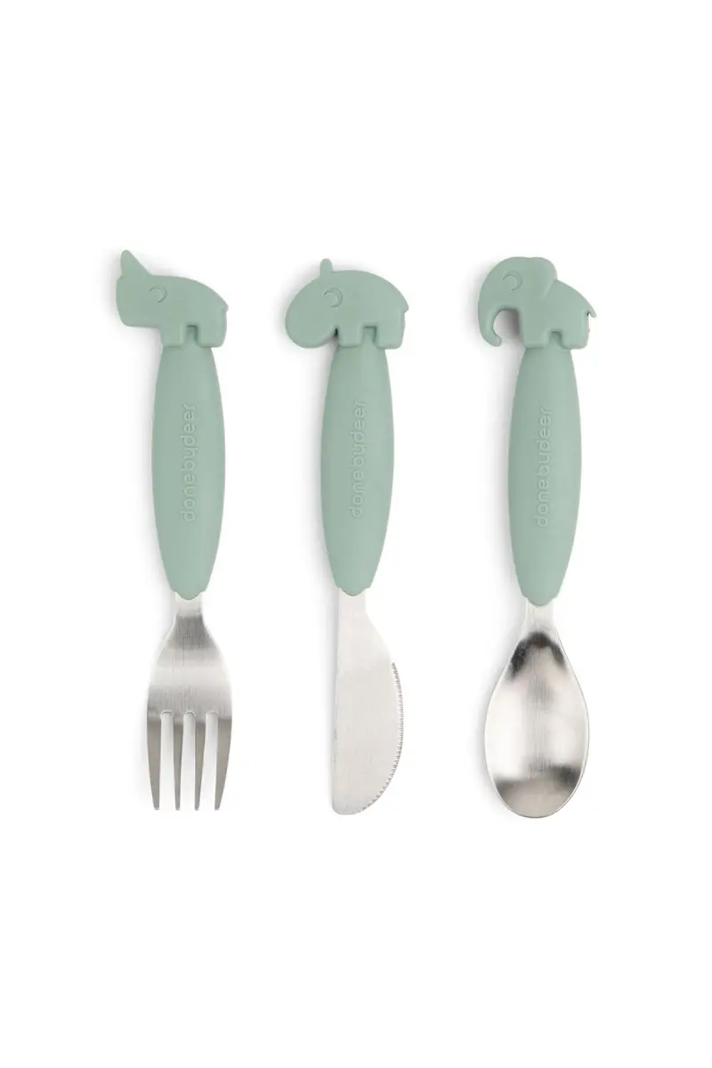 Easy-grip cutlery set | Deer friends - Green