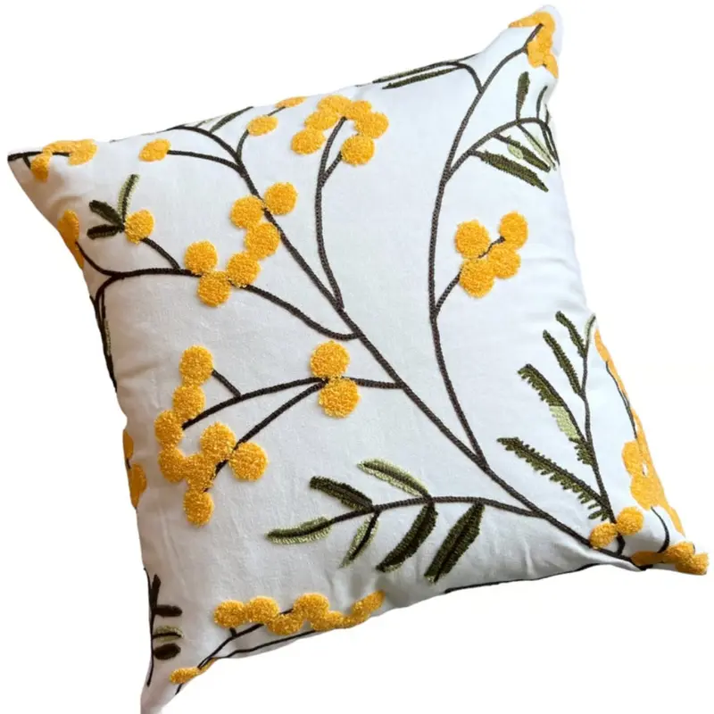 Elysia Kussenhoes - Microvezel, Geborduurde Gele Bloemen