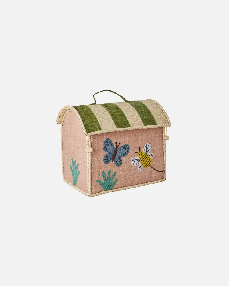 Extra klein Raffia Opberghuis Rice - Zacht roze - Butterfly Theme