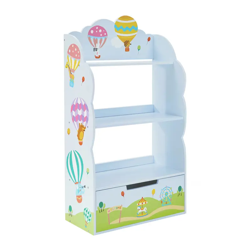Fantasy Fields Hot Air Balloons Kids Wooden Bookcase, 3 Tier Bookshelf , Organiser with Storage