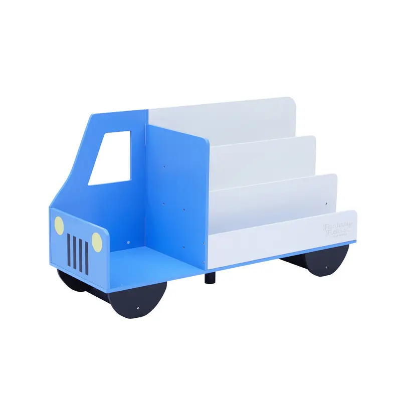 Fantasy Fields Kids Truck Wooden Display Bookcase, 3-Tier Bookshelf Organiser, White/Blue