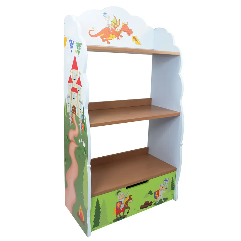 Fantasy Fields Knights & Dragons Kids Wooden Bookcase Storage, 3 Tier Bookshelf & Organiser
