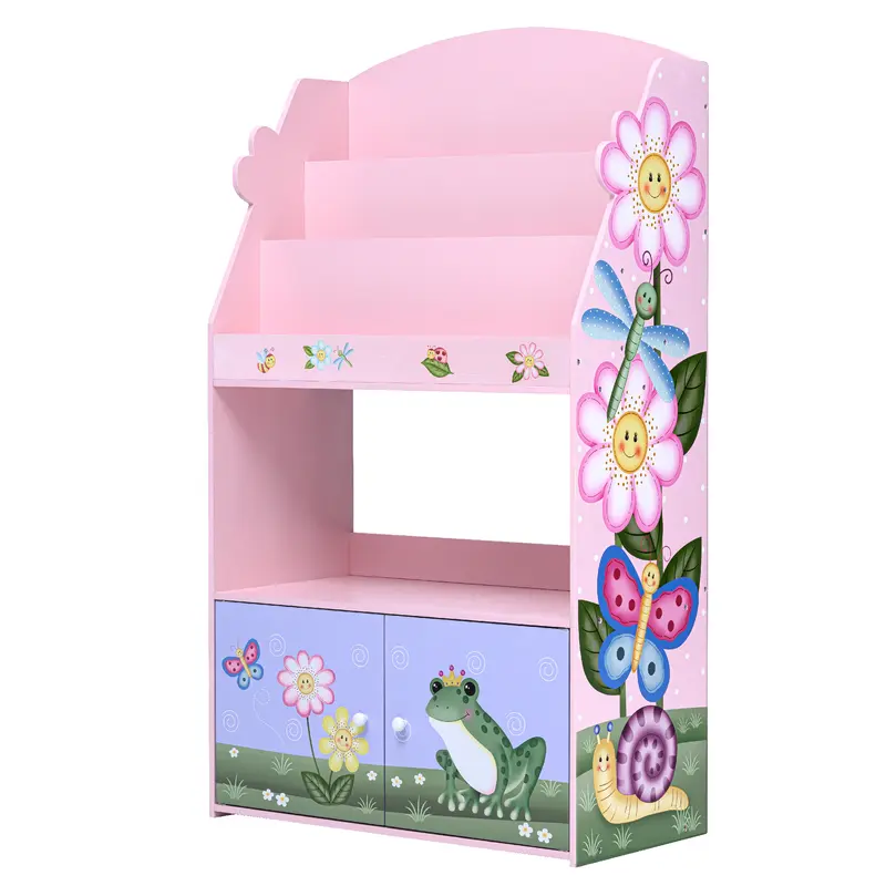 Fantasy Fields Magic Garden Kids Wooden Bookcase, 3 Tier Bookshelf with & Storage, Pink