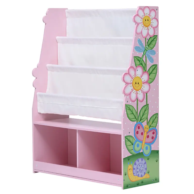 Fantasy Fields Magic Garden Kids Wooden Bookcase, 4 Tier Bookshelf with Storage, Pink