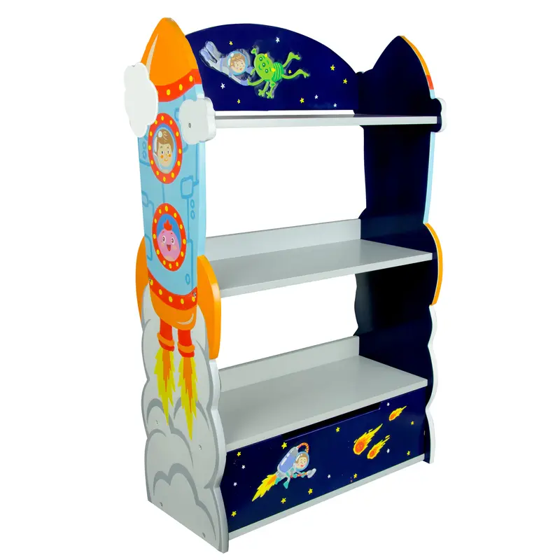 Fantasy Fields Outer Space Kids Wooden Bookcase, 3 Tier Bookshelf, Organiser with Storage