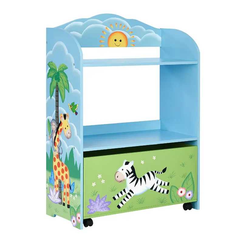 Fantasy Fields Sunny Safari Kids Wooden Bookcase, 2 Tier Bookshelf Organiser with Storage