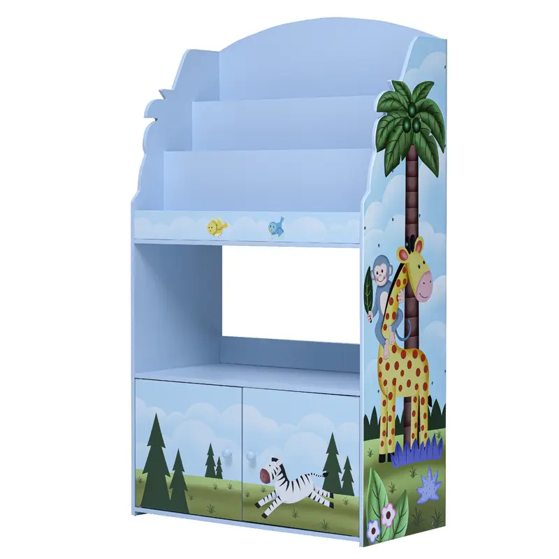 Fantasy Fields Sunny Safari Kids Wooden Bookcase, 3 Tier Bookshelf & Storage for Boys & Girls, Blue