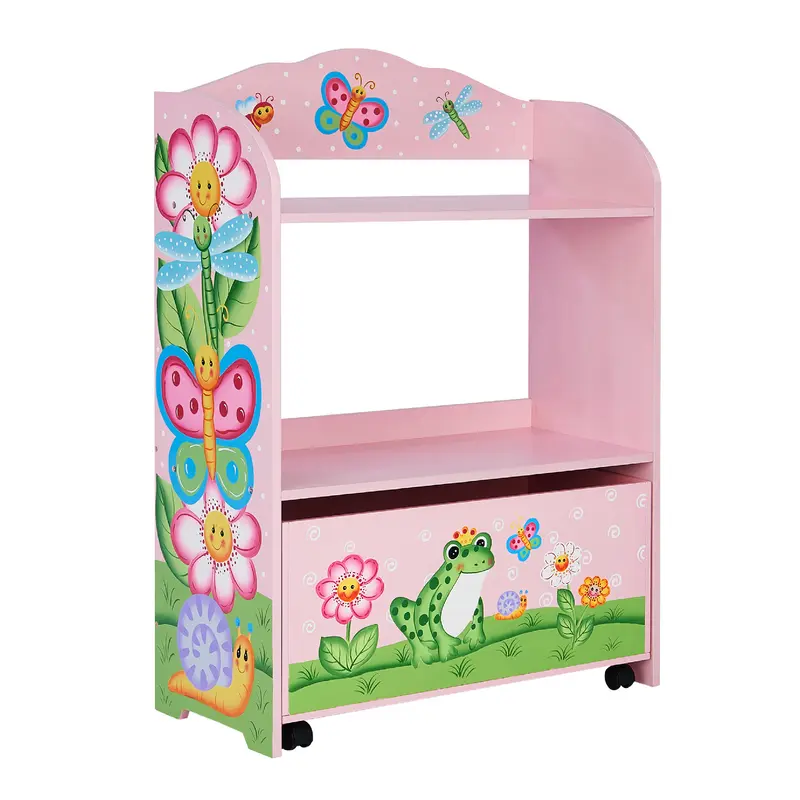 Fantasy Fields Sunny Safari Kids Wooden Bookcase Storage, 2 Tier Bookshelf & Organiser, Pink