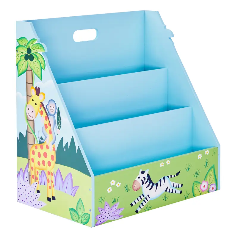 Fantasy Fields Sunny Safari Kids Wooden Bookcase Storage, 3 Tier Bookshelf & Organiser, Blue