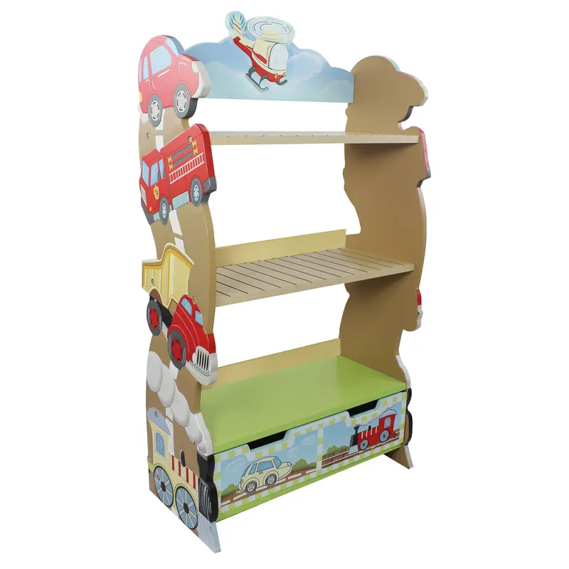 Fantasy Fields Transportation Kids Wooden Bookcase, 3 Tier Bookshelf with Drawer