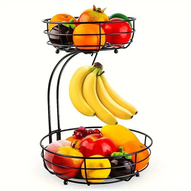 Fiora Fruitmand - 2-Laags Metaal met Bananenhouder