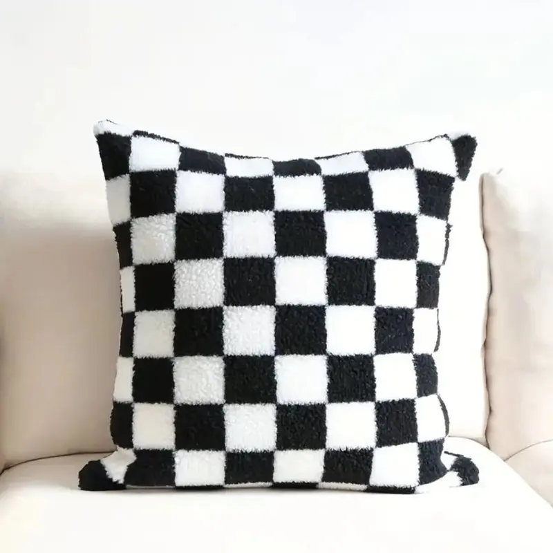 Flint Mate Kussenhoes 45x45 cm - Zacht Imitatiebont, Geruit