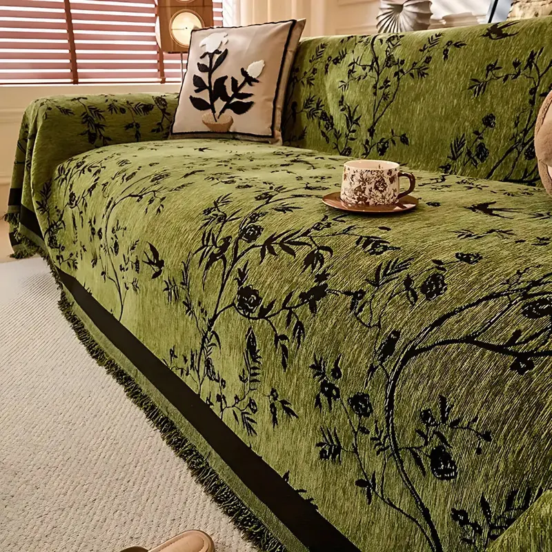 FloraChenille™ – Bloemen Jacquard Bankthrow met Kwastjes – Antislip-hoes, geschikt voor huisdieren