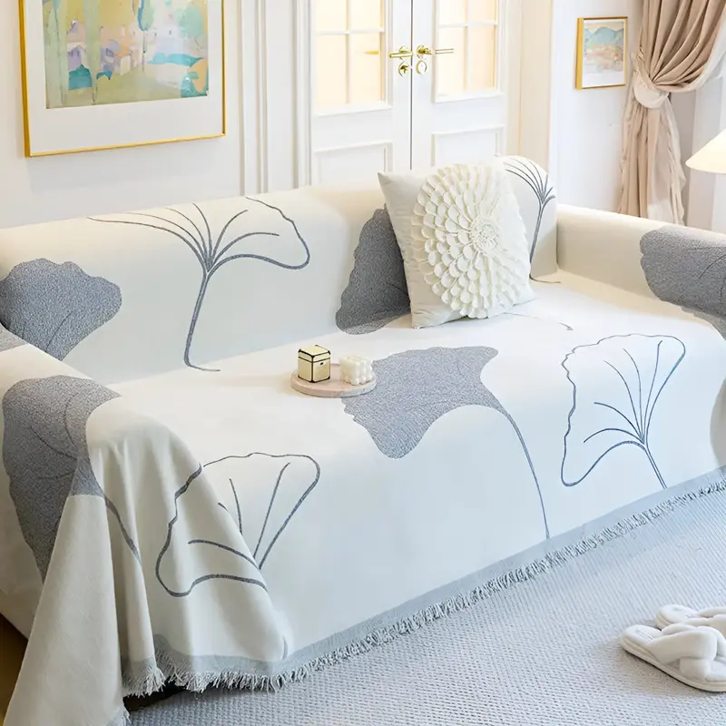 Ginkgo Bankhoes voor Hoekbank - Premium Chenille, Elegant Ginkgo-Patroon