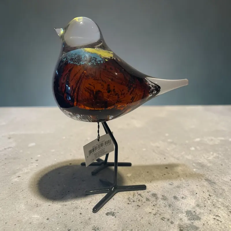 Glazen Vogel op Metalen Pootjes – Bruin