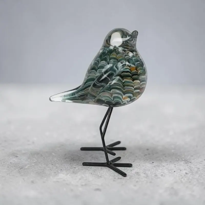 Glazen Vogel op Metalen Pootjes – Grijs