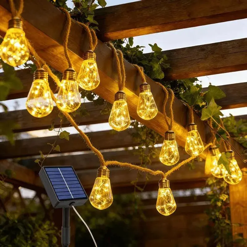 GlowHemp Solar String Lights - Natuurlijk Henneptouw, Weerbestendig