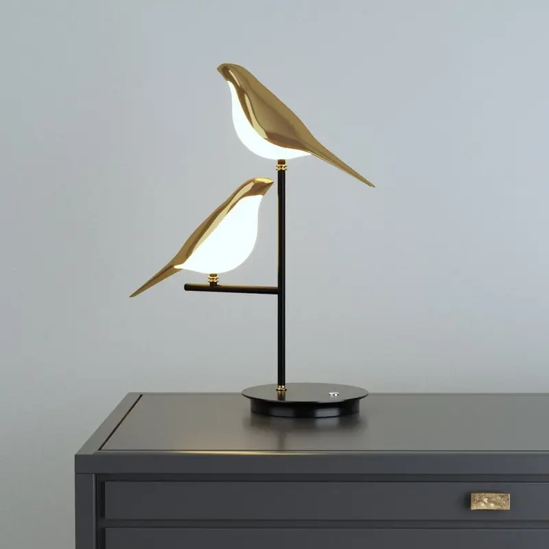 Gouden Vogellicht Tafellamp  - Metaal, Scandinavisch Design met LED Verlichting