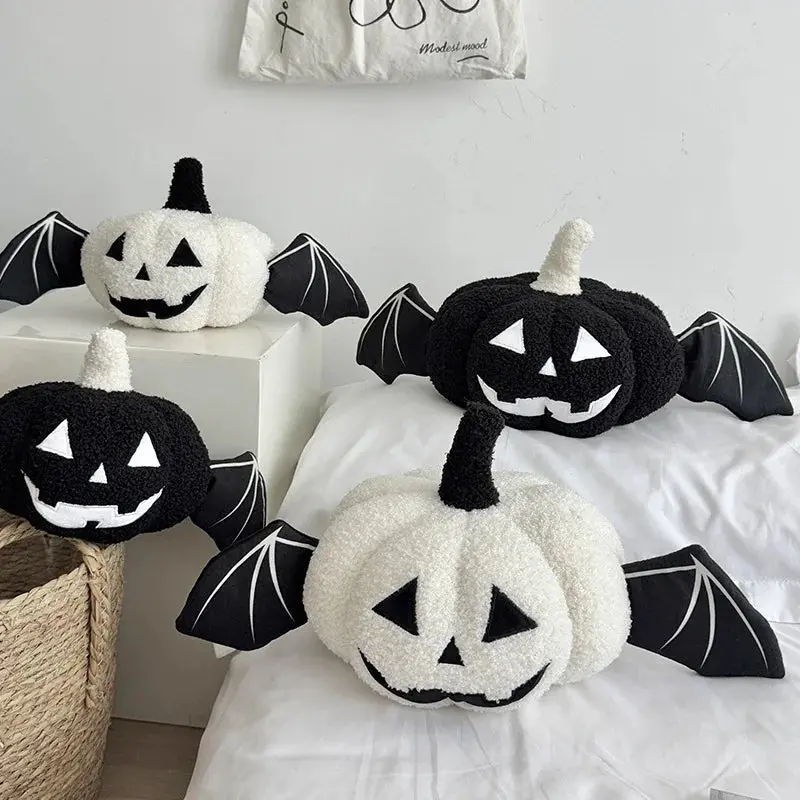 Hallowin Pompoenkussen - Pluche Fleece, Zwart-Wit Gothic Design