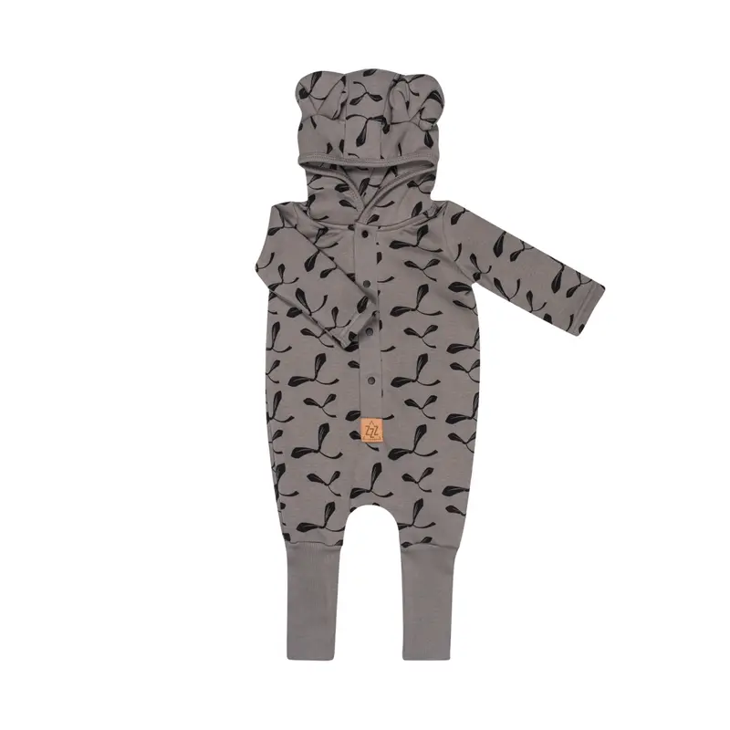 HelloLoomi Eared Jumpsuit for Babies and Kids - Steel with Maple Seeds